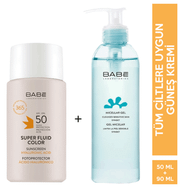 Babe 50 ml ve 90 ml Süper Etkili Spf 50 Renkli Güneş Koruyucu Temizleyici Jel Hediye