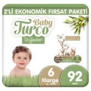 Baby Turco Doğadan No:6 XLarge 92 Adet Bebek Bezi
