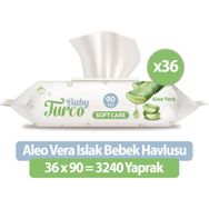 Baby Turco Softcare Aloea Vera 90x36 3240 Yaprak Islak Havlu Mendil