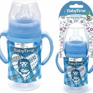 Babytime 250 ml Mavi Geniş Ağızlı Kulplu Silikon Uçlu Biberon