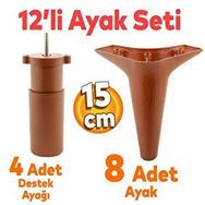 Badem10 Aspen 12'li Set 15 cm Kahverengi Lüks Mobilya Kanepe Sehpa TV Ünitesi Koltuk Baza Ayağı