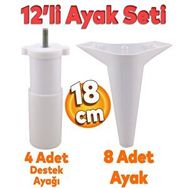 Badem10 Aspen Mobilya Ayağı 12'li Set Robot Süpürge Için Koltuk Kanepe Destek 18 cm Beyaz Baza Ayak