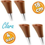 Badem10 Clara Ahşap Desenli Ceviz Krom 18 cm 4 Adet Mobilya Kanepe Sehpa Tv Ünitesi Baza Koltuk Ayağı