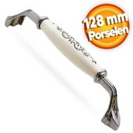 Badem10 Eljarana 128 mm Beyaz Krom Lüks Porselen Mobilya Çekmece Dolap Kapak Kulbu