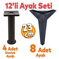 Badem10 Kale Mobilya Ayağı 12'li Set Robot Süpürge İçin Koltuk Kanepe Sehpa Destek 23 cm Siyah Baza Ayak