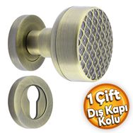 Badem10 Linda Dış Kapı Tokmağı Topuzu Kolu Antik Sarı Kapı Kolu Yale Sağa Sola Uygun Metal Tokmak