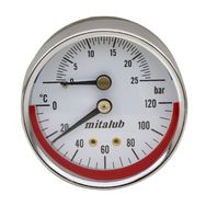 Badem10 Mitalub 63 mm 25 Bar 1/4'' Bağlantı Termometreli Arkadan Çıkışlı Metal Manometre