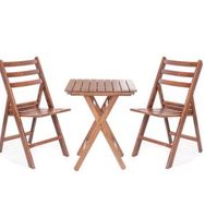 Bahçeme Ahşap 60x60 cm Masa + 2 Katlanır Sandalye Bahçe Balkon Seti