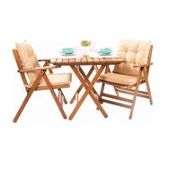 Bahçeme Ahşap 80x80 Masa + 2 Sandalye Antalya Katlanır Minderli Takım Bahçe Balkon Seti