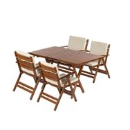 Bahçeme Antalya Ahşap 80x120 cm Masa + 4 Minderli Sandalye Katlanır Bahçe Balkon Seti