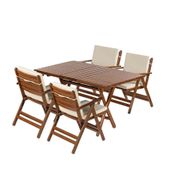 Bahçeme Antalya Ahşap 80x140 cm Masa + 4 Minderli Sandalye Katlanır Bahçe Balkon Seti
