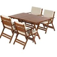 Bahçeme Antalya Ahşap 80x160 cm Masa + 4 Minderli Sandalye Katlanır Bahçe Balkon Seti
