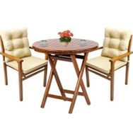 Bahçeme Manavgat Ahşap 60x60 Katlanır Masa + 2 Sandalye Bahçe Mobilya Takımı