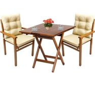 Bahçeme Manavgat Ahşap 80x80 Katlanır Masa + 2 Sandalye Bahçe Takımı