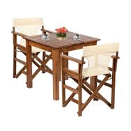 Bahçeme Rejisör Atina Ahşap 70x70 Sabit Ayaklı Masa + 2 Katlanır Sandalye Bahçe Takımı