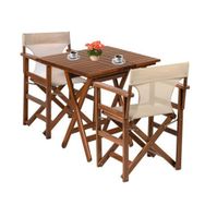 Bahçeme Rejisör Lüks Ahşap 60x80 Masa + 2 Sandalye Katlanır Bahçe Takımı