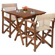 Bahçeme Rejisör Lüks Ahşap 80x80 Masa + 2 Sandalye Katlanır Bahçe Takımı