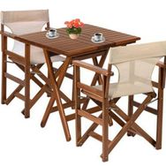 Bahçeme Yönetmen Ahşap 70x70 Masa + 2 Sandalye Katlanır Bahçe Takımı