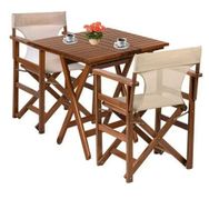 Bahçeme Yönetmen Ahşap 80x80 Masa + 2 Sandalye Katlanır Bahçe Takımı