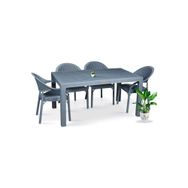 Bahex Bambu Pro 4'lü 90x150 cm Rattan 4 Kişilik Camsız Set Antrasit Balkon Bahçe Masa Takımı