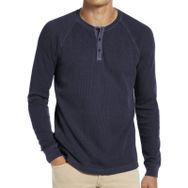 Baiwang Waffle Henley Uzun Kollu Lacivert Erkek T-shirt
