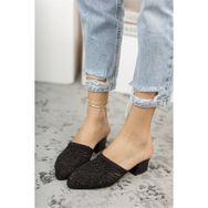 Bak Store Siyah Triko Örgülü Kadın Topuklu Terlik