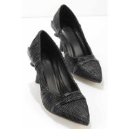 Bambi K01188125142 Kırışık Siyah Kadın Klasik Topuklu Ayakkabı