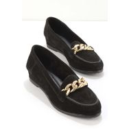 Bambi K01196001102 Siyah Süet Deri Kadın Loafer Ayakkabı