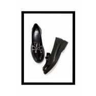 Bambi K01257067408 Siyah Kırışık Rugan Kadın Loafer Ayakkabı