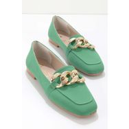 Bambi K01641165938 Saten Mat Yeşil Kadın Loafer Ayakkabı