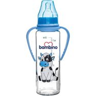 Bambino 225 ml 0+ Ay Mavi Kiraz Uçlu Kulplu Cam Biberon