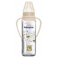 Bambino 250 ml Silikon Kiraz Uçlu Kulplu Cam Biberon