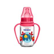Bambino B015 125 ml Kırmızı Silikon Kiraz Uçlu Kulplu Cam Biberon