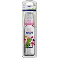 Bambino Pembe 225 ml 0+ Ay Yavaş Akış Dinazor Desenli Cam Biberon