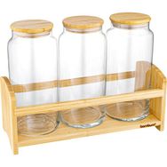 Bambum Bench Standlı 4 Parça Büyük Cam Baharat Takımı
