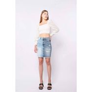 Banny Jeans Kadın Mavi Renk Bloklu Yırtık Jean Etek