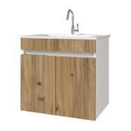 Banos LD3 65 cm Ayaksız 2 Kapaklı Lavabolu Ceviz Mdf Banyo Dolabı