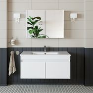 Banos Roomart 2 Kapaklı Lavabolu Beyaz MDF 100 cm Banyo Dolabı + 570x1000x455 cm Aynalı Banyo Üst Dolabı