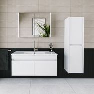 Banos Roomart 2 Kapaklı Lavabolu Beyaz MDF 100 cm Banyo Dolabı + Aynalı Banyo Üst Dolabı + 570x1000x455 cm Banyo Boy Dolabı