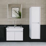 Banos Roomart 2 Kapaklı Lavabolu Beyaz MDF 65 cm Banyo Dolabı + Aynalı Banyo Üst Dolabı + Banyo Boy Dolabı