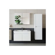 Banos TM3 Ayaksız 2 Kapaklı Lavabolu Beyaz Mdf 85 cm Banyo Dolabı Aynalı Üst Dolap Boy Dolabı