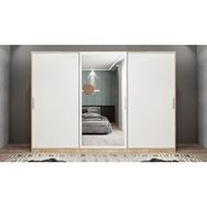 Baramolife GRI7 Işıltı Sürgülü Meşe Beyaz 180 cm Gardrop