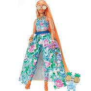 Barbie HHN14 Extra Fancy Çiçekli Kostümlü Bunny Oyuncak Şık Bebek ve Yavru Kedisi