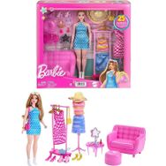 Barbie MTL-HPL78 'nin Pembe Kıyafet ve Aksesuar Askısı Oyun Seti