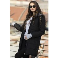 Barbora 805 Kışlık Kapüşonlu Uzun Şişme Siyah Kadın Mont