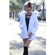 Barbora TR331BEYAZ Beyaz XL Günlük Kışlık Kapişonu Kürklü Kadın Şişme Mont