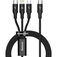 Baseus Rapid 3 İn 1 Hızlı Şarj Type-C to C+L+C PD 20W 1.5 m Siyah Kablosu