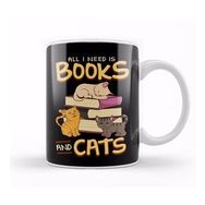 Baskı Dükkanı All I Need is Books and Cats Cute Book Obsessed Kupa