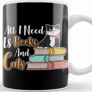 Baskı Dükkanı All I Need is Books And Cats Cute Bookworm Cat Kupa