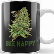 Baskı Dükkanı Bee Happy Cannabis Weed Marijuana Kupa Bardak